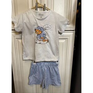 Garfield Girls 2-Piece T-Shirt and Striped Shorts Set Blue Cream Size 6